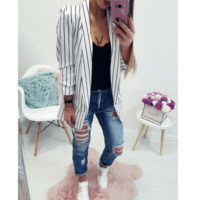 

Toponeto Women Ladies Long Sleeve Striped Stylish Duster Blazer Jacket Coat