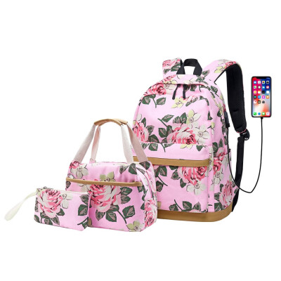 

Tailored Girls Floral School Backpack Cute Daypack Bookbag Lunch Bag Purse 3 Piece Set