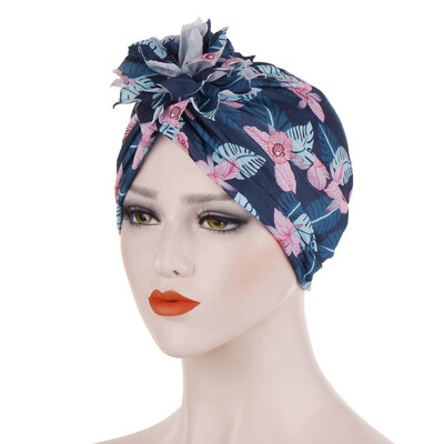 

4 Colors Muslim Women Flower Print Turban Hijab Cap Cancer Chemo Hat Head Scarf