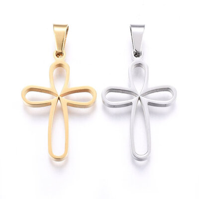 

304 Stainless Steel Pendants with Hollow Cross Mixed Color 295x19x22mm Hole 8x4mm