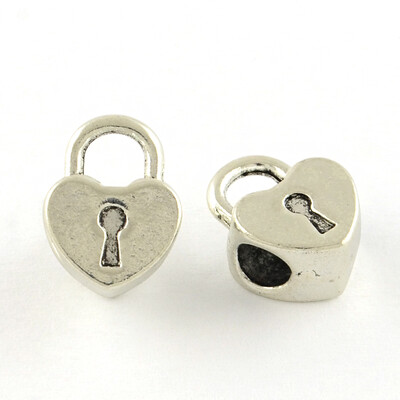 

Tibetan Style Alloy European Beads Heart Shaped Lock Large Hole Beads Lead Free Antique Silver 135x10x6mm