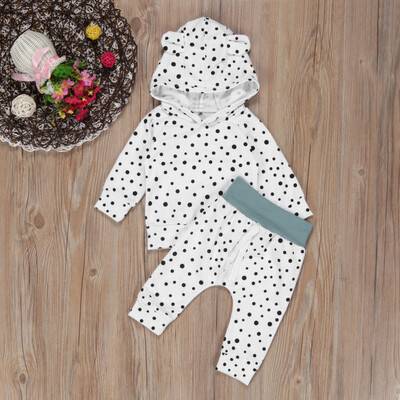 

2PCS Newborn Baby Boy Girl Dot Hooded Tops Pants Legging Outfits Clothes Set