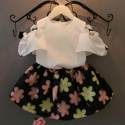 

Adorable Kids Baby Girls Chiffon Dress White Tops Shirt Flower Skirt Outfits Set