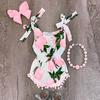 

Infant Baby Boys&Girls Sleeveless Peach Print Jumpsuit Romper Bodysuit