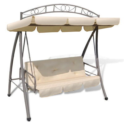 

Outdoor Swing Chair Bed Canopy Patterned Arch Sand White
