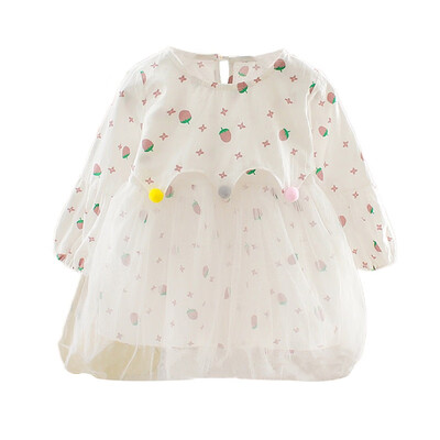 

2019 New Autumn Casual Baby Girls Floral Pattern Long Sleeve Patchwork Mesh Dress Kids Sundress