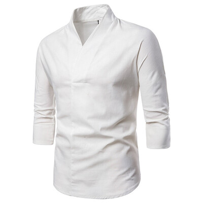 

Tailored Mens Fashion Cotton Linen Solid Color Tops Casual Long Sleeve Shirts Blouse