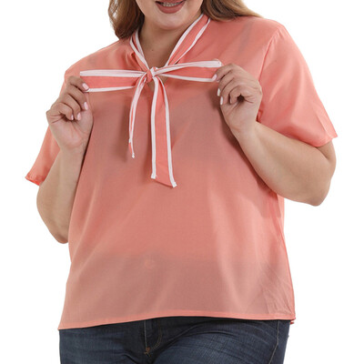 

Roseonmyhand Women Fashion Oversized Chiffon Lace Short Sleeve Pink Blouse T-Shirt