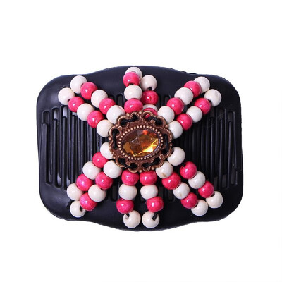 

Retro Wooden Beads Magic Hair Comb Double Row Hairpin Insert Women Hairstyle Clip