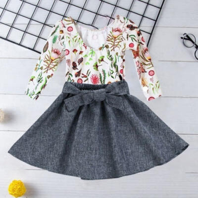 

New 2Pcs Baby Kids Girl Skirt Toddler Princess Party Cotton Top Autumn Dress Cute