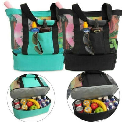 

Handheld Lunch Bag Cooler Picnic Bag Mesh Beach Tote Bag Food Drink Storage