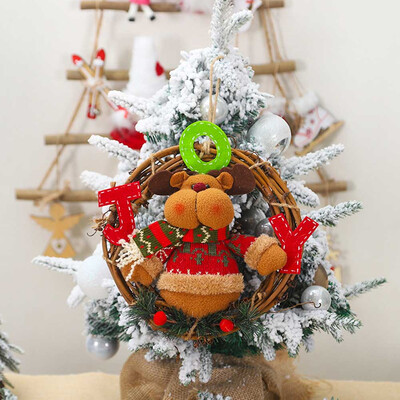 

2020 New Christmas Rattan Circle Door Hanging Santa Claus Snowman Elk Pendant Rattan Wreath Decoration
