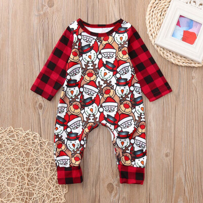 

Infant Baby Boys Girls Cartoon Deer Print Plaid Christmas XMAS Romper Outfits