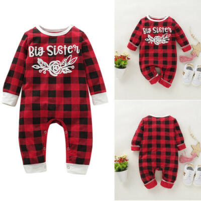 

Newborn Baby Girls Cotton Clothes Big Sister Print Romper Outfit Set Bodysuit