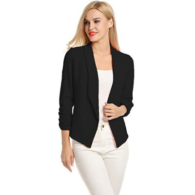 

Women Fashion Blazer Concise Business Slim Fit Lapel Solid Color All-match Long Sleeve Blazers