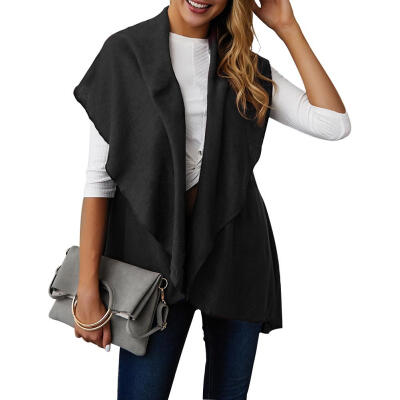 

Solid Color Waterfall Collar Waistcoat Knitted Cardigan Tops Women Outwear