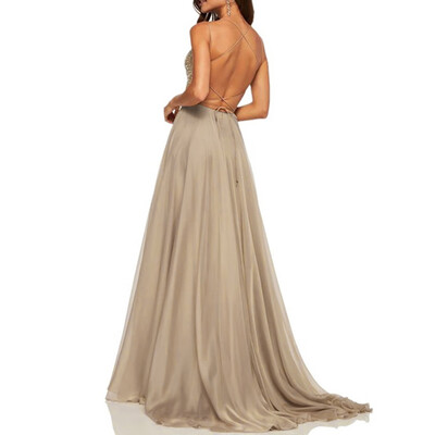 

〖Follure〗Womens Sexy Halter Strap Dress Chiffon Long Sequin Party Dress
