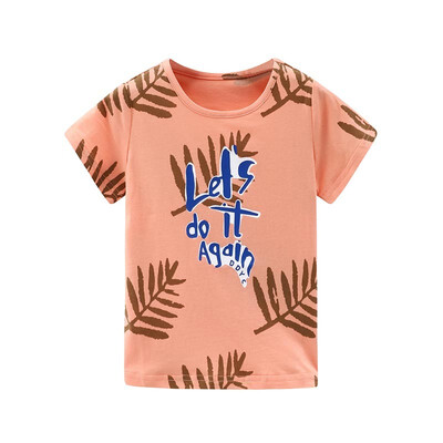 

DOU DOU YI CHU Childrens Wear Boys Leaf Print T-Shirt Casual English Round Collar T-shirt Summer 9174