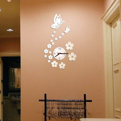 

Gobestart Butterfly Removable Diy Acrylic 3D Mirror Wall Sticker Decorative Clock