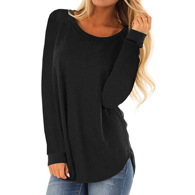 

Nomeni Women Casual Round Neck Long Sleeve T-Shirt Tops Loose Tunic Blouse BKL