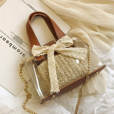 

Summer bag girl 2019 new bow clear jelly handbag Korean version chain satchel