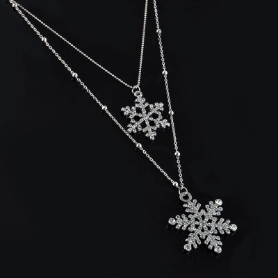 

Fashion Gold color Rhinestone Snowflake Pendant Long Chian Necklace Sweater Chain Double Layers Necklace & Pendant