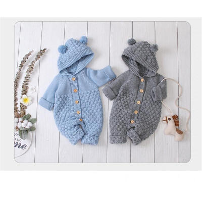 

Newborn Baby Boy Girls Bear Ear Knit Romper Hooded Wool Sweater Jumpsuit Outfits