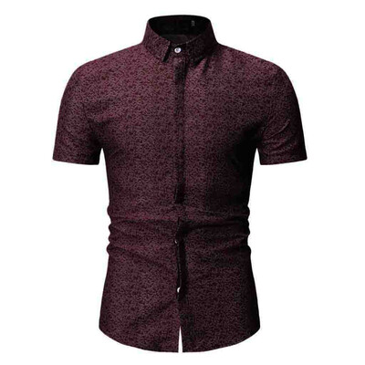 

Tailored Mens Summer Print Turn-Down Collar Slim Fit Short Sleeve Top Shirt Blouse