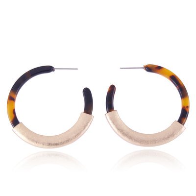 

Resin Stud Earrings with Golden Plated Alloy Findings Letter C DarkOrange 40mm