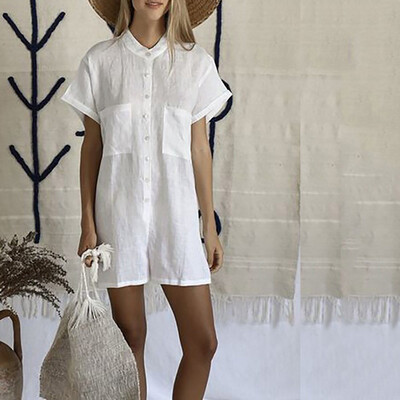 

Starmoon Fashion Women Summer Solid Color Short Sleeve Loose Jumpsuits