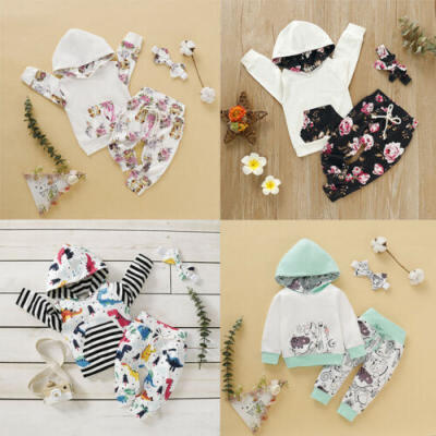 

US Newborn Baby Boys Girls Hooded Sweatshirt TopsPants Leggings Outfits Clothes