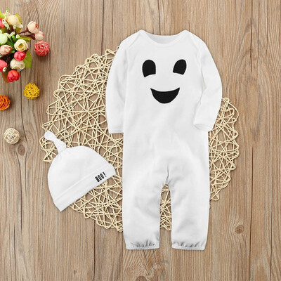 

2PCS Halloween Baby Boys Girls Cartoon Print Romper JumpsuitHat Set Outfit