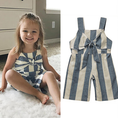 

Summer Toddler Baby Girls Sleeveless Gallus Striped Bowknot Romper Jumpsuit