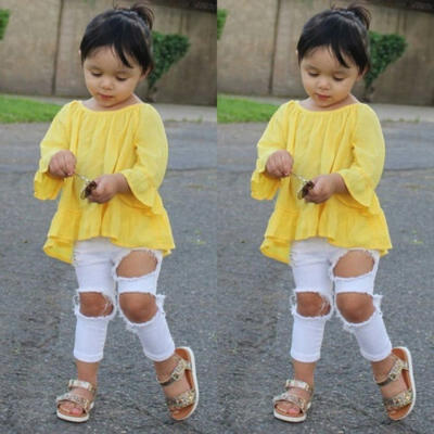 

2Pcs Kids Baby Girls Tops T-shirt Shirt Hole Pants Leggings Outfit Set Clothes