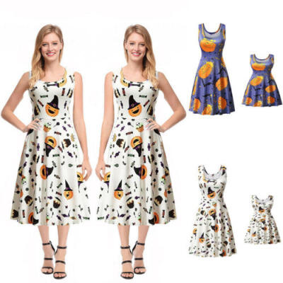 

Summer Family Dress Mother&Daughter Matching Womens Girl Print Midi Dresses