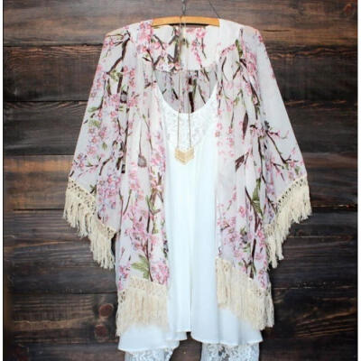 

Sexy Women Vintage Boho Kaftan Cardigan Cover Up Dress Lace Kimono Beach Swimwear