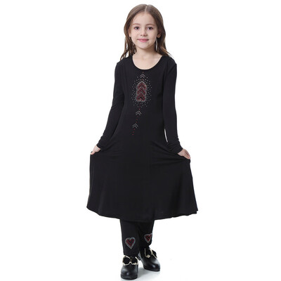 

Kids Girl Muslim Islamic Abaya Long Sleeve Maxi Full Length Dress Clothes Set