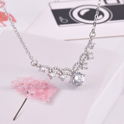 

925 Sterling Silver Women Fashion Party Sparkling V Shaped Rhinestone Crystal Clavicle Choker Necklace Christmas Gifts