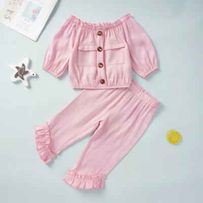 

2PCS Toddler Baby Girls Autumn Casual Clothes Ruffle Tops T-shirtPants Outfits