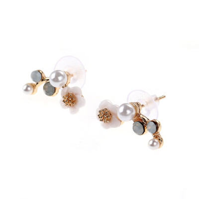 

New Fashion Crystal Earrings for Women Branch Shell Pearl Flower Stud Earrings