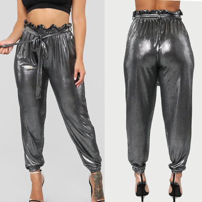 

〖Follure〗Women Fashion Sexy Solid Long Pants Drawstring Waist Harem Leather Pants
