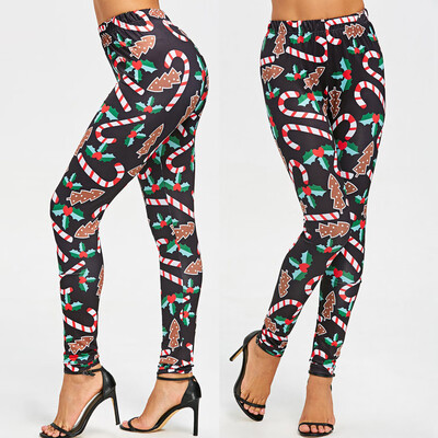 

Women Christmas Elastic Waist Plus Size Leggings Letter Printed Casual Pants