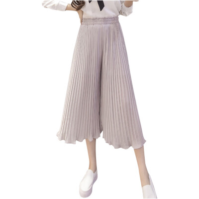 

Fashion Womens High Waist Casual Stretch Pants Wide Leg Solid Pleated Trousers