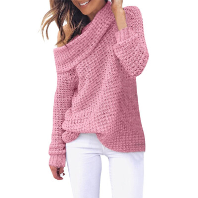 

〖Follure〗Women Shoulder Knitting Pullover Long Sleeve Blouse Solid Color Casual Sweater