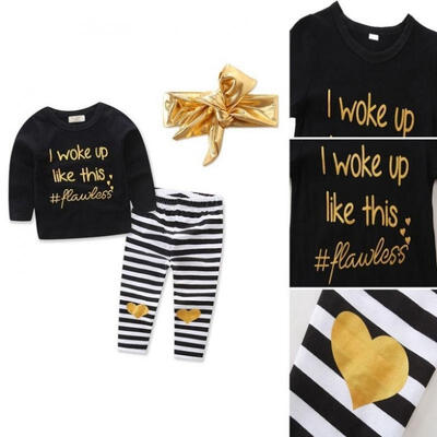 

Fashion Toddler Kids Baby Girls Outfit Clothes T-shirt TopsLong Pants 3PCS Set