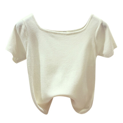 

Women Solid Color Square Collar Summer Loose Short Sleeve Casual Simple Wild Silm T-Shirt 4 Color
