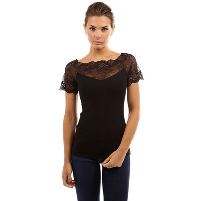 

Summer Women T-Shirt Women Short Sleeve Lace patchwork T shirt sexy Tops Casual Slim Tee Shirt Femme Camiseta Feminina