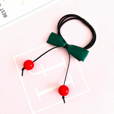 

Women Elegant AndDesign Sweet Hair Accessories Cute Cherry Red Bean Hair Ring Rubber Band High Elastic Head Rope