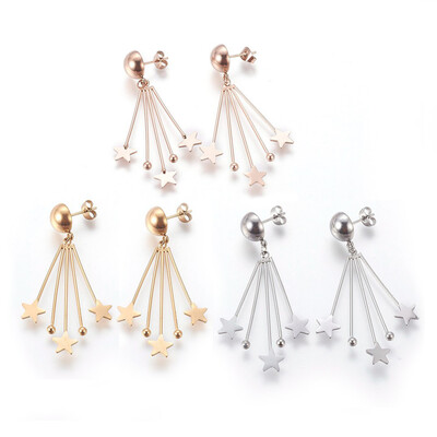 

304 Stainless Steel Dangle Stud Earrings Star Mixed Color 56mm Pin 08mm