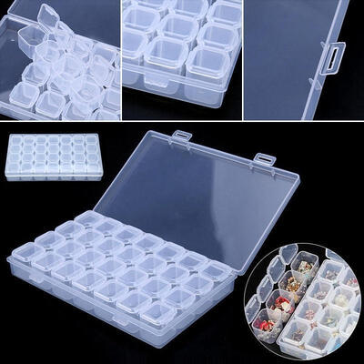 

28 Slots Clear Plastic Adjustable Jewelry Storage Box Case Organizer Beads
